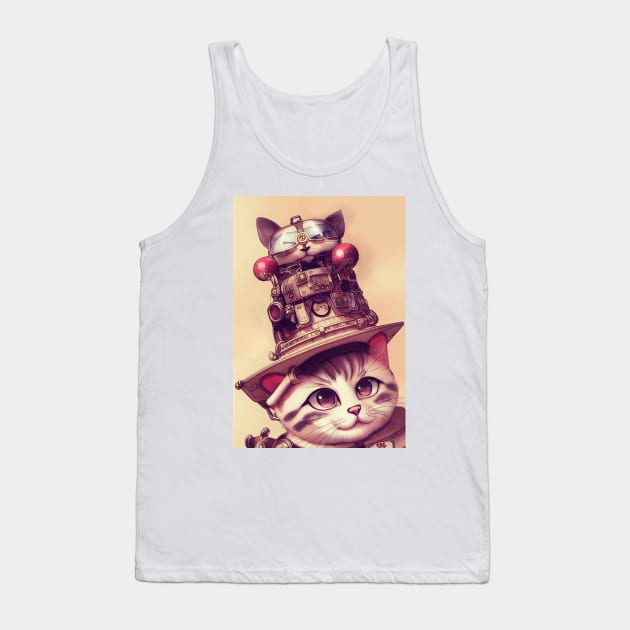 Cute Cat with steampunk hat Tank Top by DyeruArt